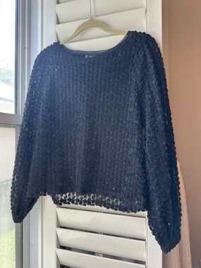 INC International Concepts Black Textured Crewneck Sweater